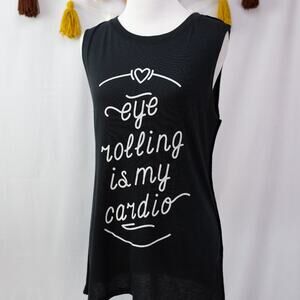 Social Decay NEW Black White Tank Top Eye Rolling is My Cardio Size Small/Medium